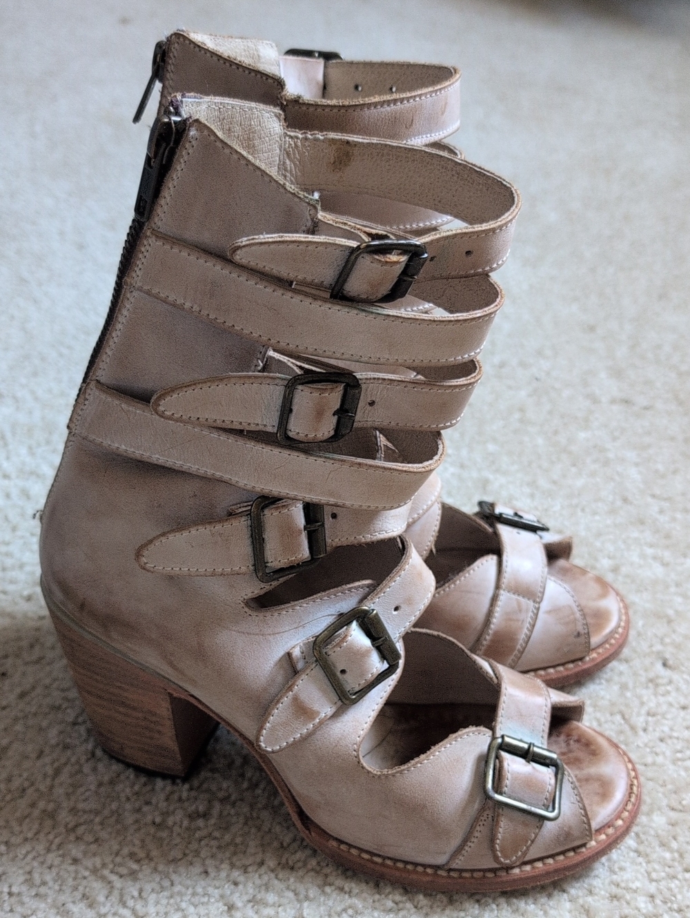 Freebird By Steven Bond Women's Taupe Strappy Buckle Block Heel Sandals 10